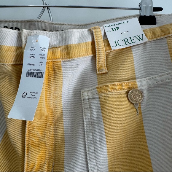 NWT J. Crew Sailor Mid-Rise Relaxed Demi-Boot Jean in Sunflower Stripe - Picture 2 of 7